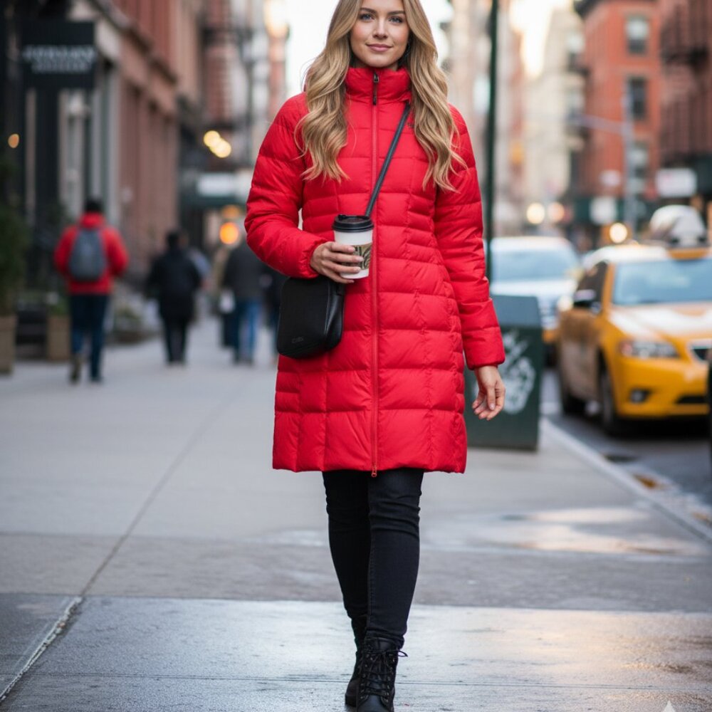 The North Face Red Quilted Down Coat size S